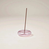 Pink Gentle Habits hand blown glass vessel incense holder with slender incense stick