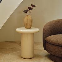 Fleur Side Table Beige Gloss styled beside a sofa