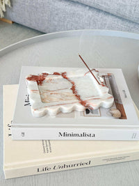 CoTheory Marble Tray small scalloped brown calacatta marble incense holder on books