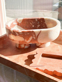 CoTheory Marble Footed Letter Tray in Rosso Alicante with unique red and white marble pattern and rounded design