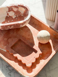 CoTheory Marble Footed Letter Tray in Rosso Alicante with unique organic stone pattern and felt pads.