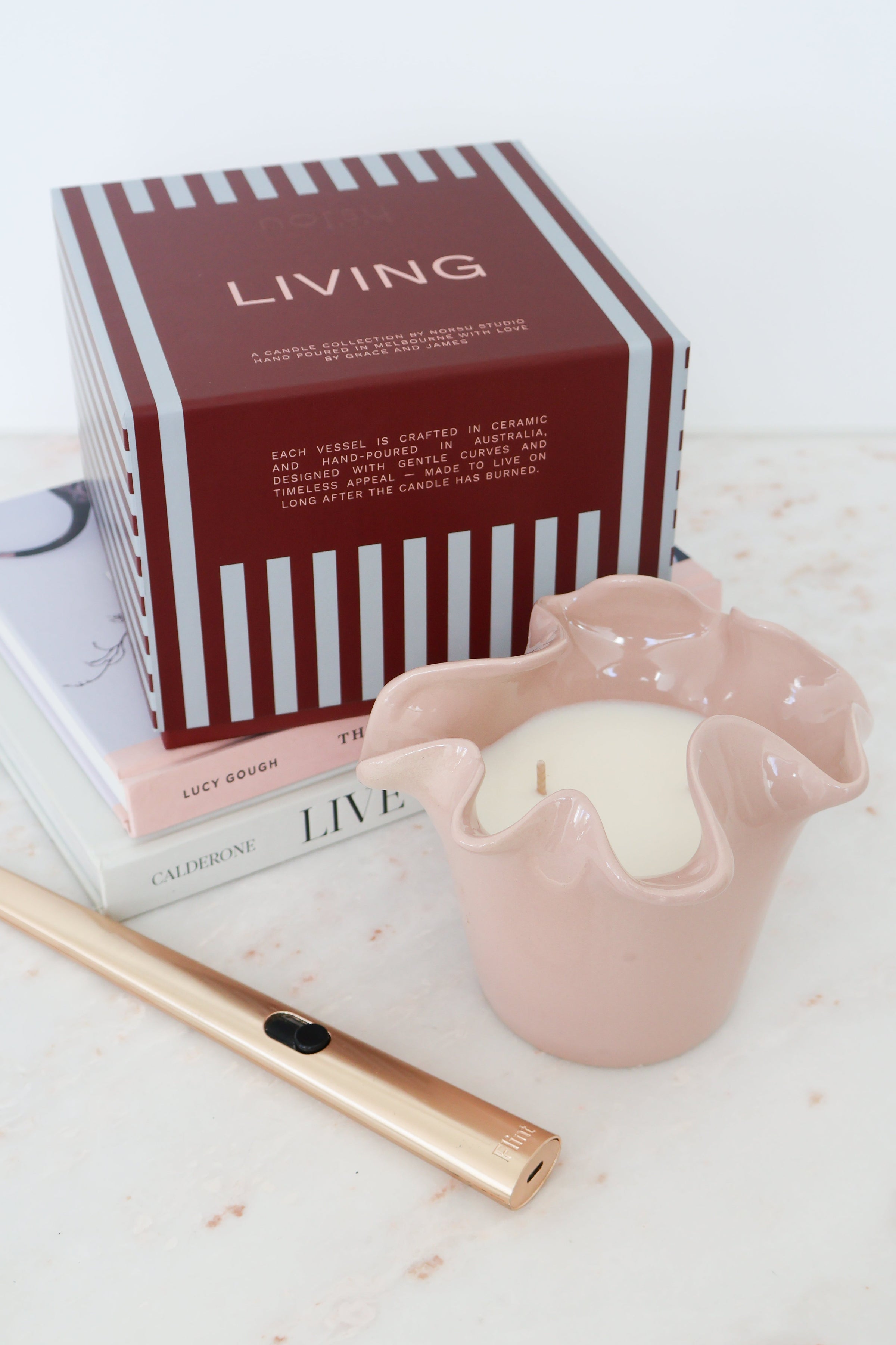 norsu Studio Flow blush ceramic two-in-one candle and vessel with Alhambra scent