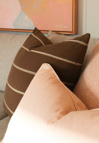 Baya Juno Cushion in Thyme green with woven jacquard cotton and subtle linear pattern