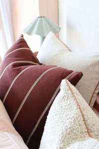 Baya Juno Cushion in Mulberry with woven jacquard cotton and subtle linear pattern