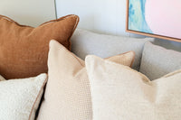 Baya Sutton Cushion praline cotton-linen chenille with fringe and textured yarns