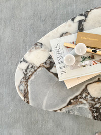 GlobeWest Oberon Curve Marble Coffee Table - Matt Ocean Marble, Natural Ash