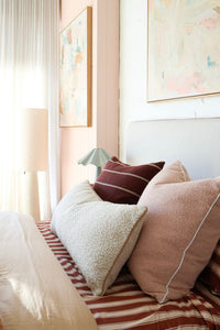 Vanilla sculpt lumbar cushion from norsu STUDIO Forma Collection, 90 x 40cm with luxe fringing and piping