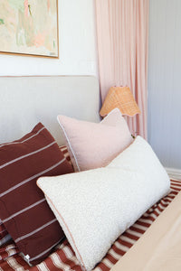 Baya Juno Cushion in Mulberry with woven jacquard cotton and subtle linear pattern, 55x55cm square pillow.