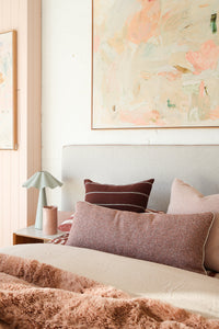norsu STUDIO Forma Collection Align Lumbar Cushion Elysian Reversible Blush 90x40cm handcrafted designer cushion with luxe fringing and premium feather-down filling