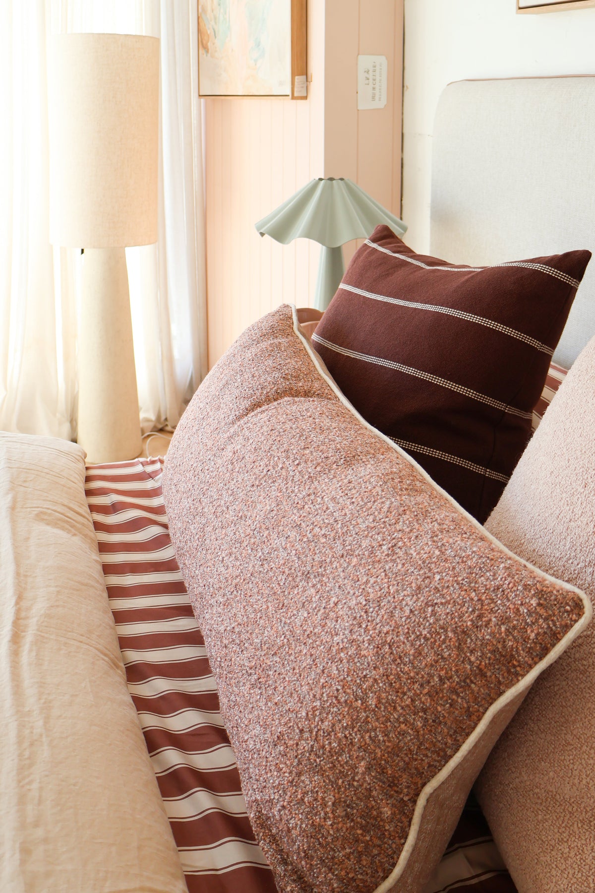 norsu STUDIO Forma Collection Align Lumbar Cushion Elysian Reversible Blush 90x40cm with feather-down filling and luxe piping