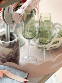 Set of 2 Austin Ribbed Flute Glasses with green tint and ribbed design for champagne and cocktails