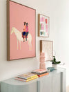 Oak framed Lottie Rae Smooth Operator abstract art canvas print 55x38cm on wall above sideboard
