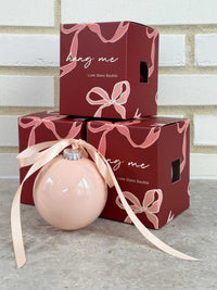 norsu STUDIO glass Christmas bauble burgundy color with blue satin ribbon in boxed packaging