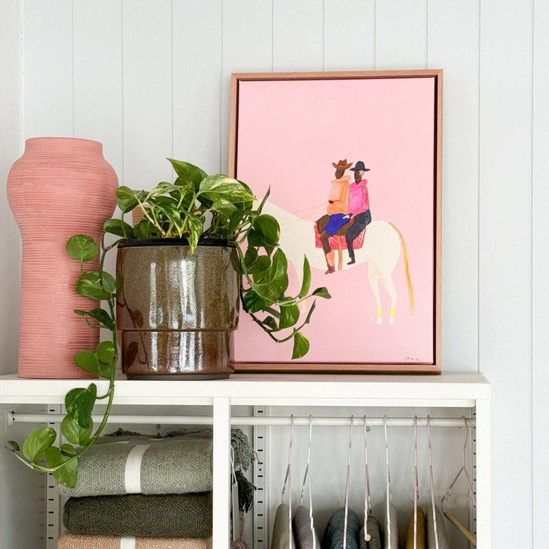 Oak framed Lottie Rae Smooth Operator fine art canvas print 55x38cm with abstract horse and rider artwork