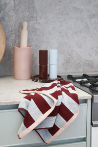 norsu STUDIO Cotton Tea & Hand Towel – Blue & Burgundy Stripe