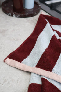 norsu STUDIO Cotton Tea & Hand Towel – Blue & Burgundy Stripe