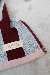 norsu STUDIO Cotton Tea & Hand Towel – Blue & Burgundy Stripe