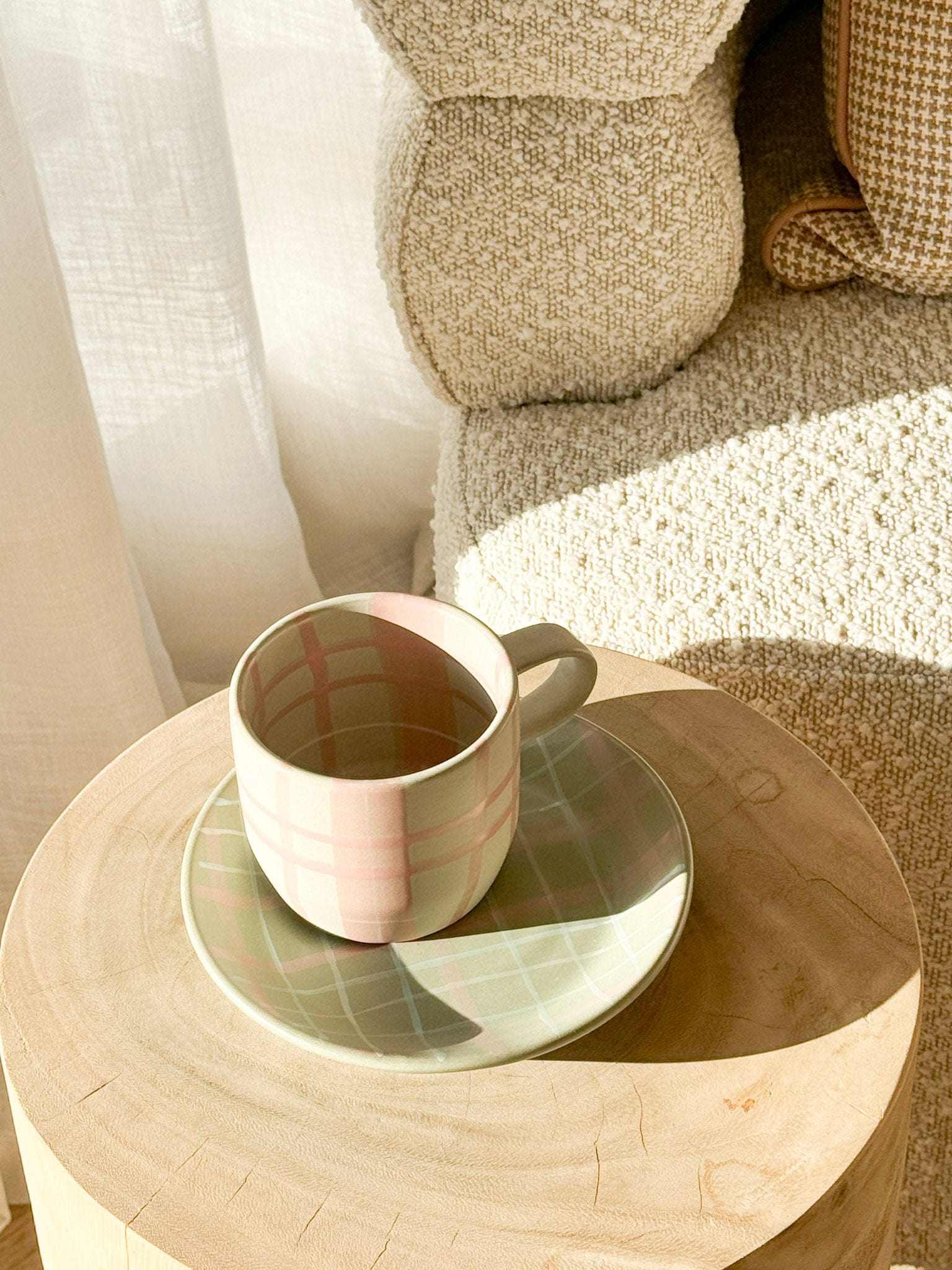 Robert Gordon Plate Robert Gordon Sage & Blush Check Ceramic Plate, Cat's Pyjamas