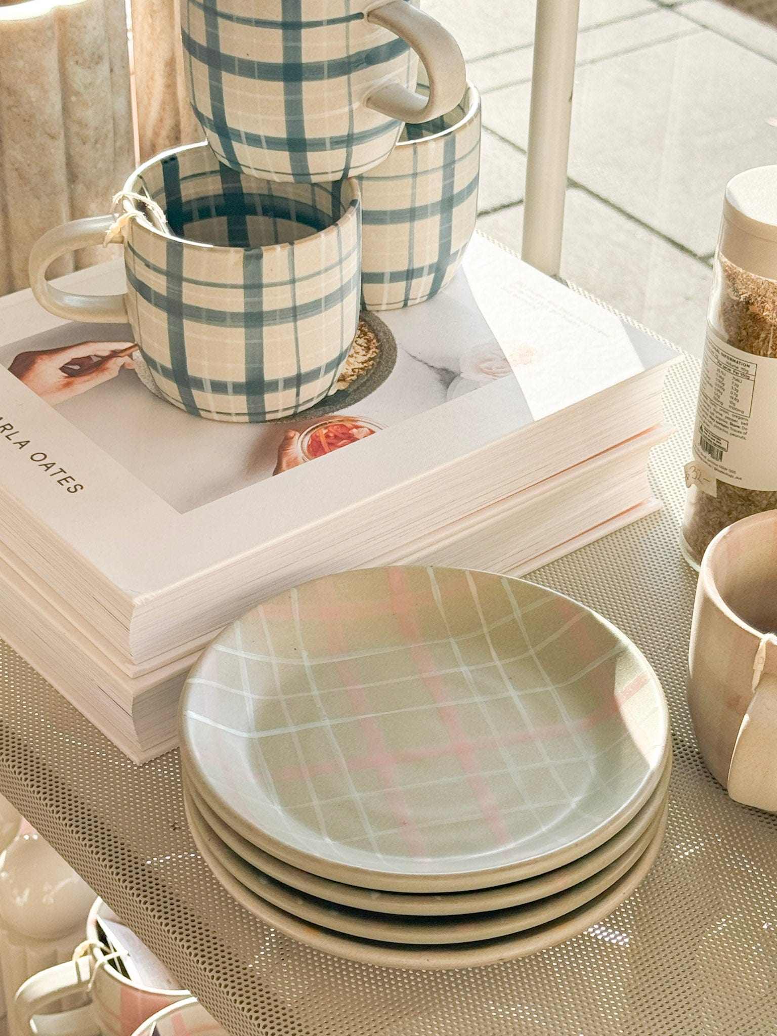 Robert Gordon Plate Robert Gordon Sage & Blush Check Ceramic Plate, Cat's Pyjamas