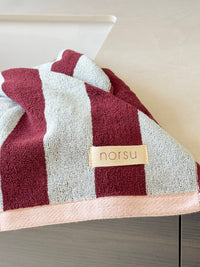 norsu STUDIO Cotton Tea & Hand Towel – Blue & Burgundy Stripe