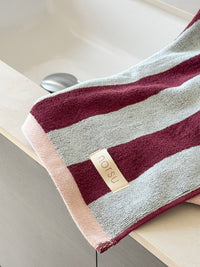 norsu STUDIO Cotton Tea & Hand Towel – Blue & Burgundy Stripe
