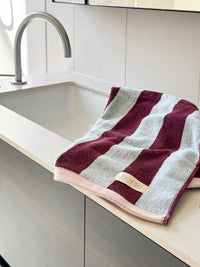 norsu STUDIO Cotton Tea & Hand Towel – Blue & Burgundy Stripe