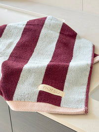 norsu STUDIO Cotton Tea & Hand Towel – Blue & Burgundy Stripe