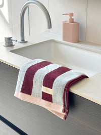 norsu STUDIO Cotton Tea & Hand Towel – Blue & Burgundy Stripe