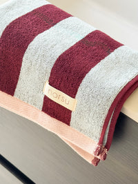 norsu STUDIO Cotton Tea & Hand Towel – Blue & Burgundy Stripe