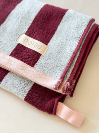 norsu STUDIO Cotton Tea & Hand Towel – Blue & Burgundy Stripe