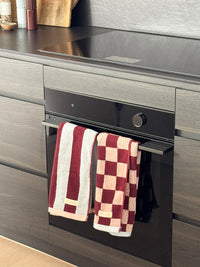 norsu STUDIO Cotton Tea & Hand Towel – Blue & Burgundy Stripe