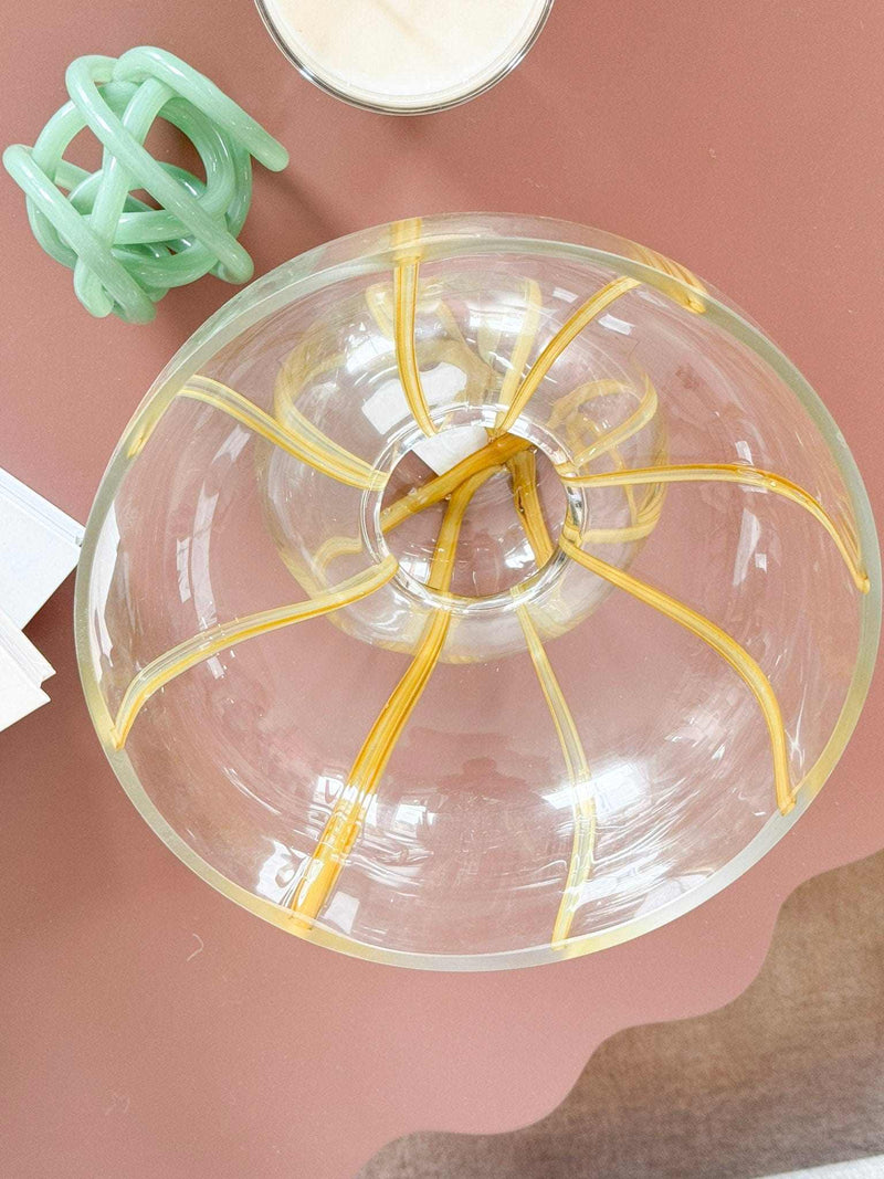 Clear glass Willow Glass Vase with mustard-hued swirls and sculptural rounded silhouette, 25x20cm decorative bowl or flower vase