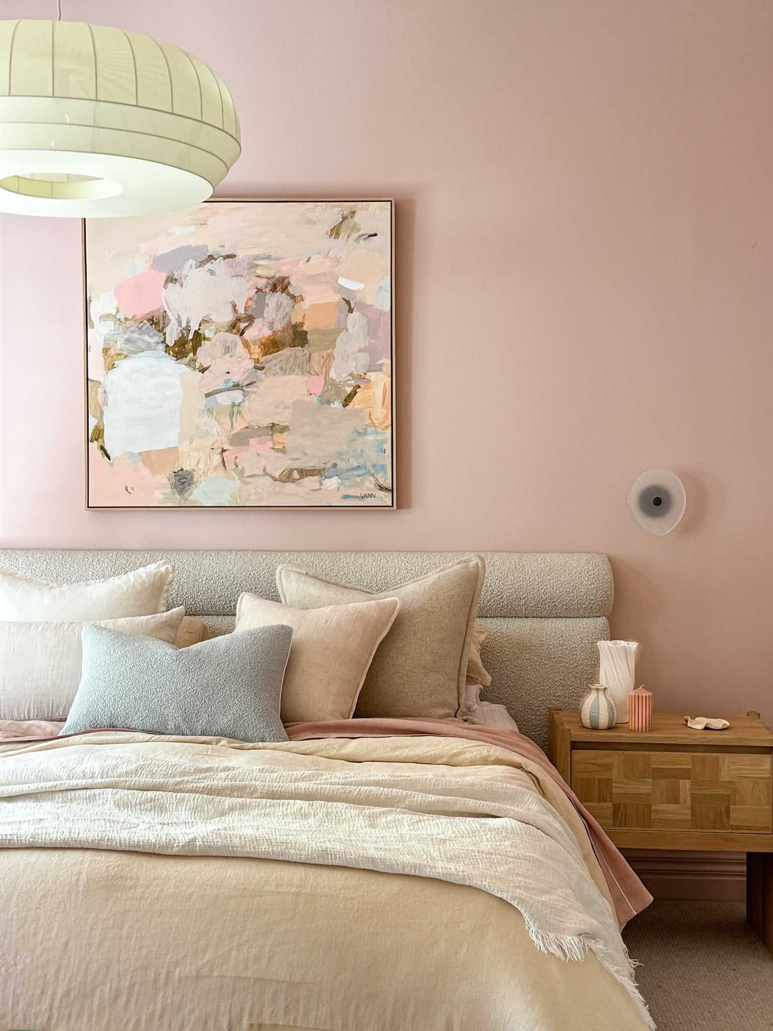 Vanni Limited Edition Dancing Sunshine abstract fine art canvas print with vibrant colors and floating oak frame option