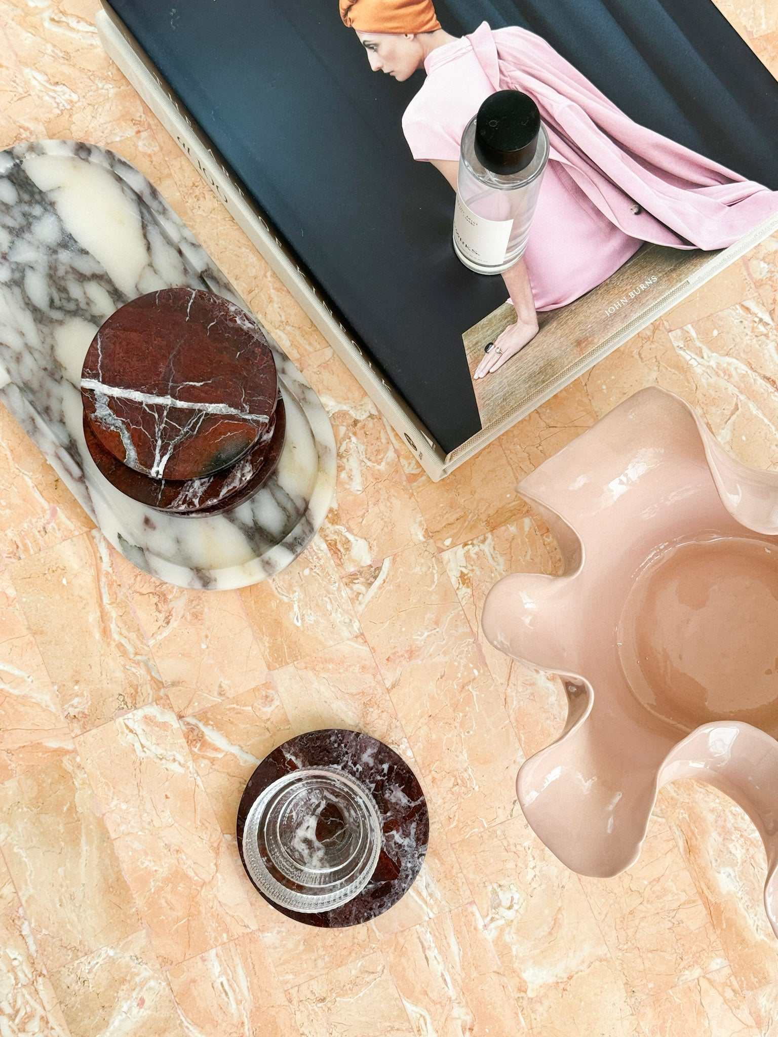 norsu STUDIO Rosso Levanto marble coasters set with natural burgundy veining