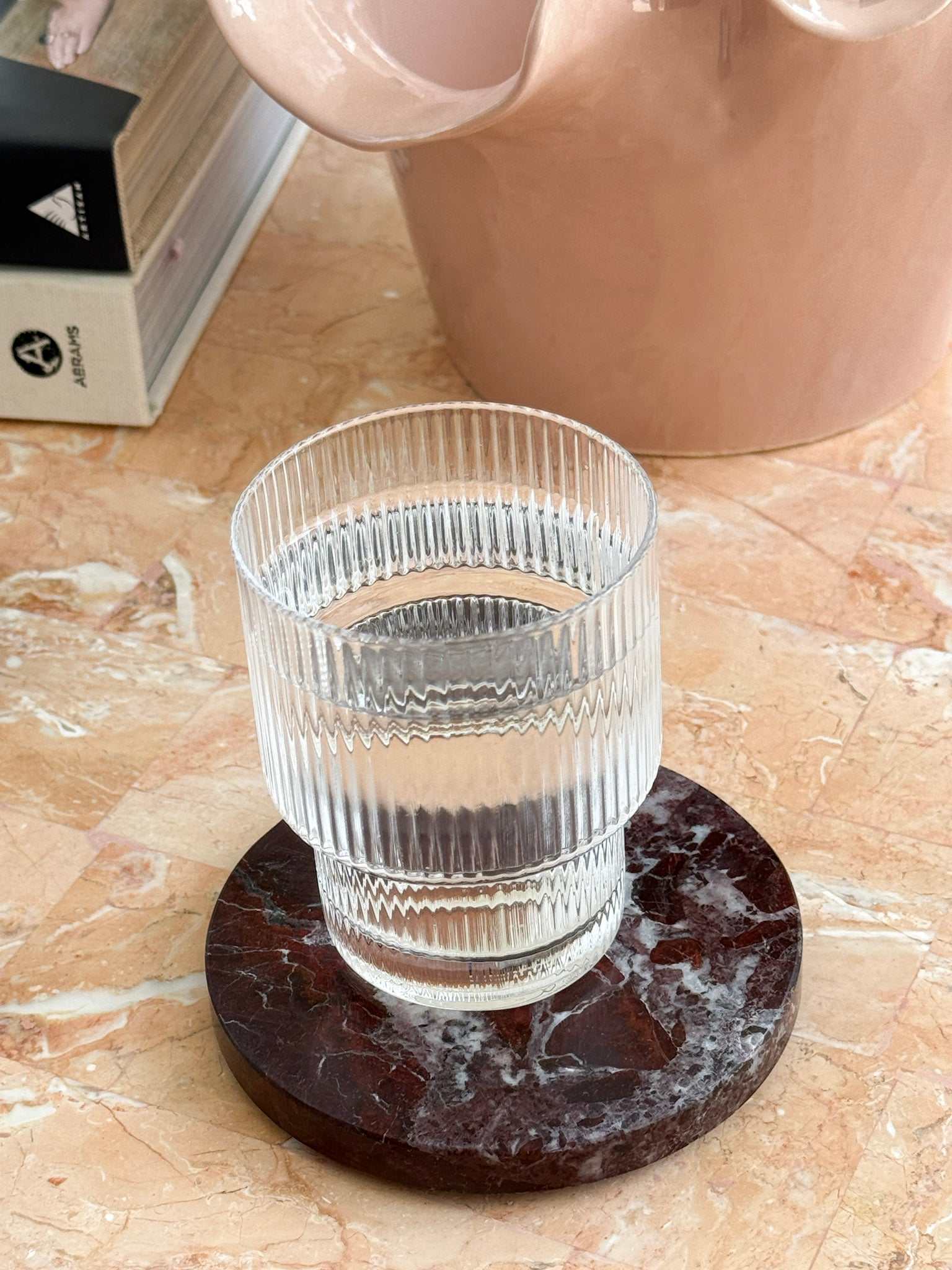 norsu STUDIO Rosso Levanto marble coasters set with rich burgundy tones and natural veining