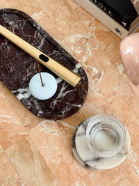 Set of four norsu STUDIO Duality Collection Viola marble coasters with purple veining