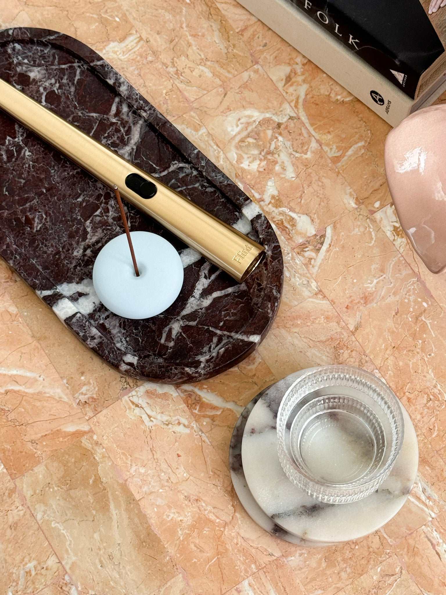 Set of four norsu STUDIO Duality Collection Viola marble coasters with purple veining