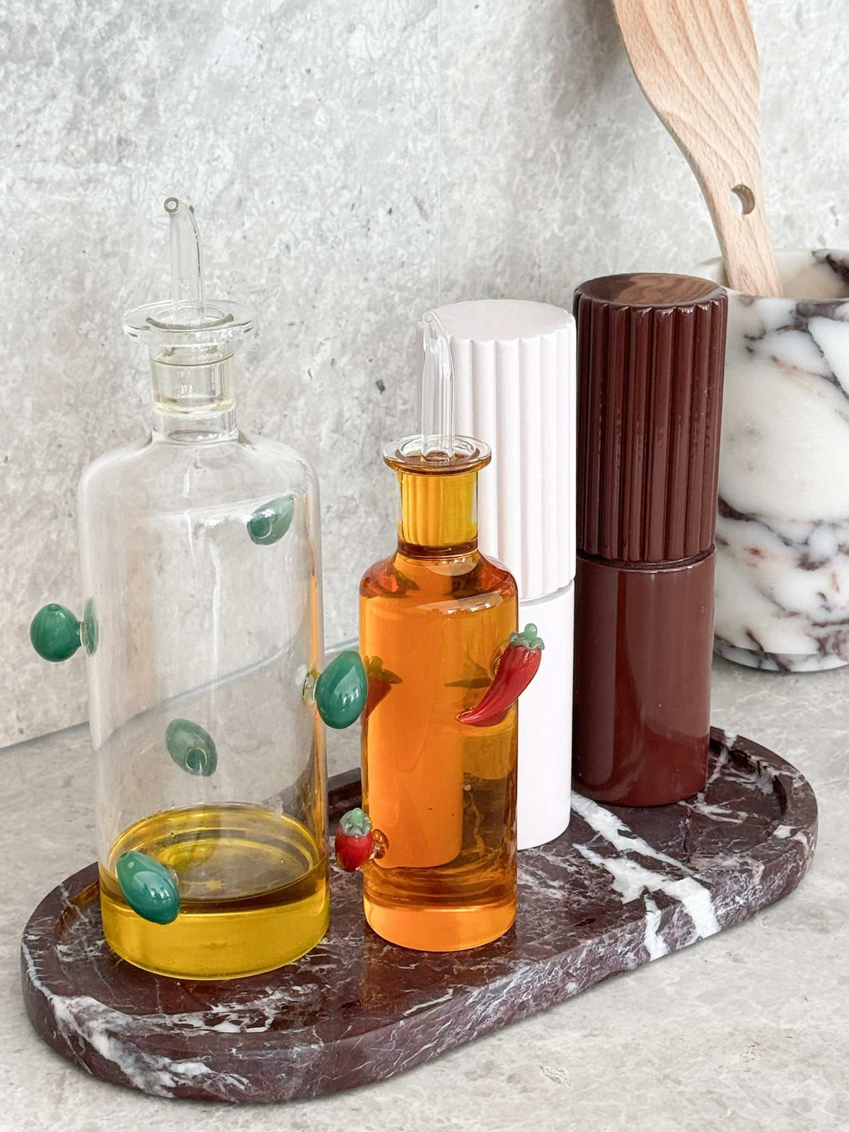 norsu STUDIO Duality Collection Oval Tray in Rosso Levanto marble with burgundy and plum veining