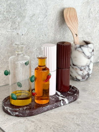 norsu STUDIO Duality Collection Oval Tray in Rosso Levanto marble with burgundy and purple veins