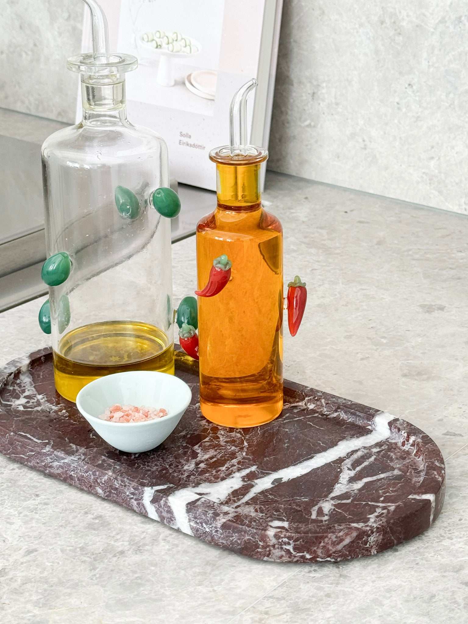 norsu STUDIO Duality Collection Oval Tray in Rosso Levanto marble with burgundy and plum veining