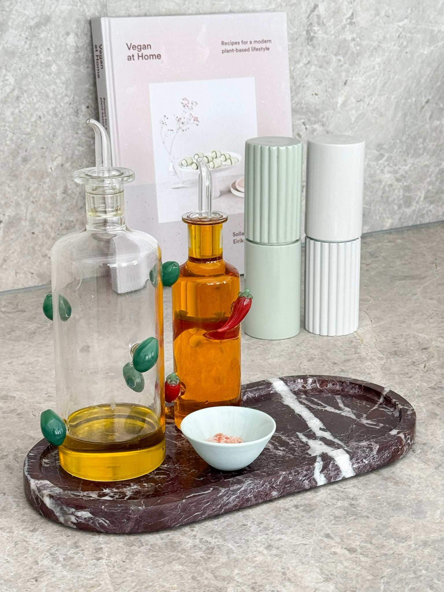 norsu Studio Duality Collection Oval Tray in Rosso Levanto marble with burgundy veining and polished finish