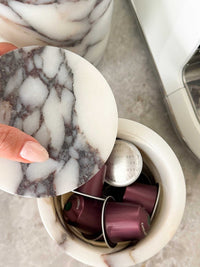 norsu STUDIO Viola marble jar with purple veining from Duality collection for versatile home storage