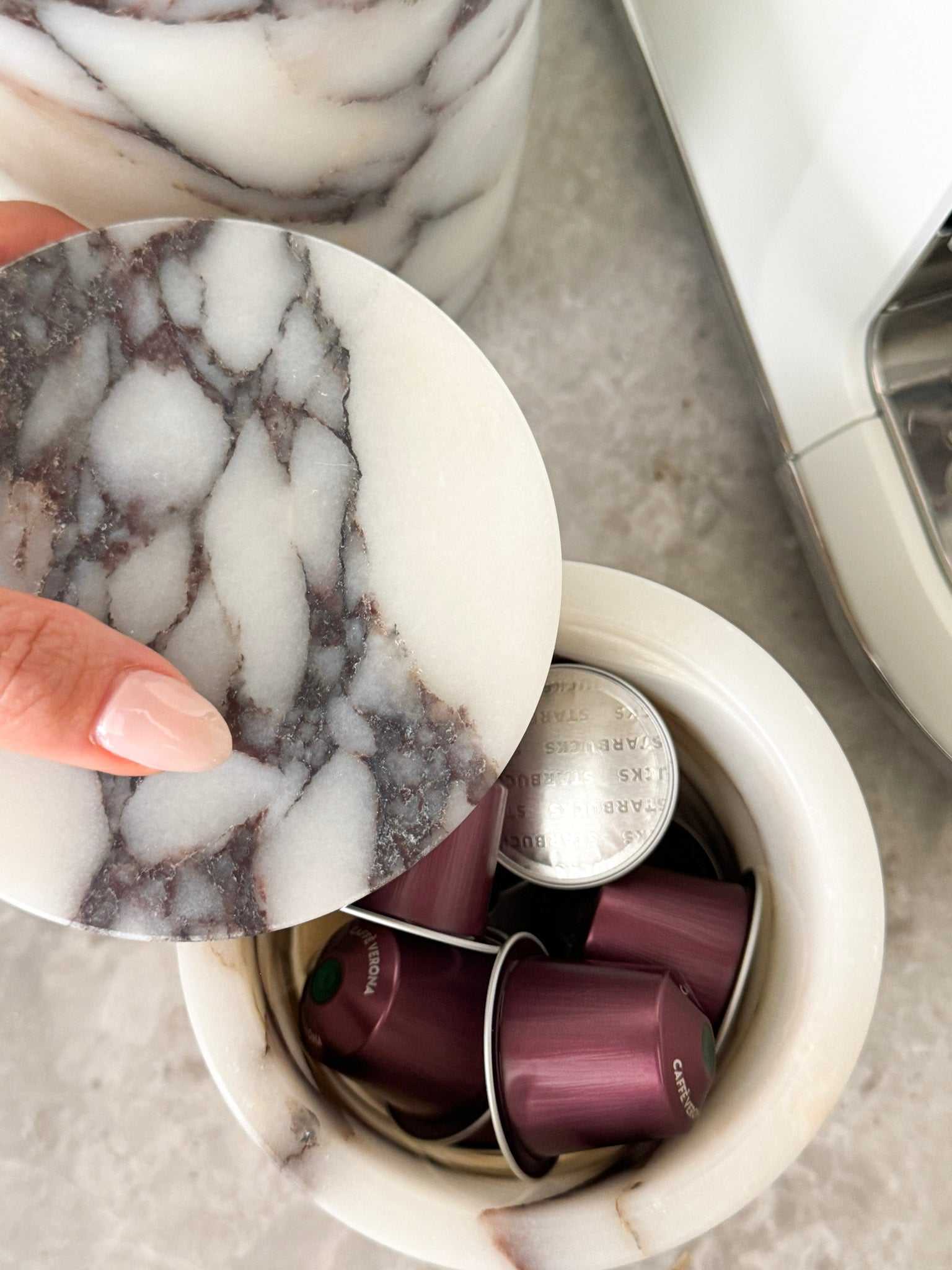 norsu STUDIO Viola marble jar with purple veining from Duality collection for versatile home storage