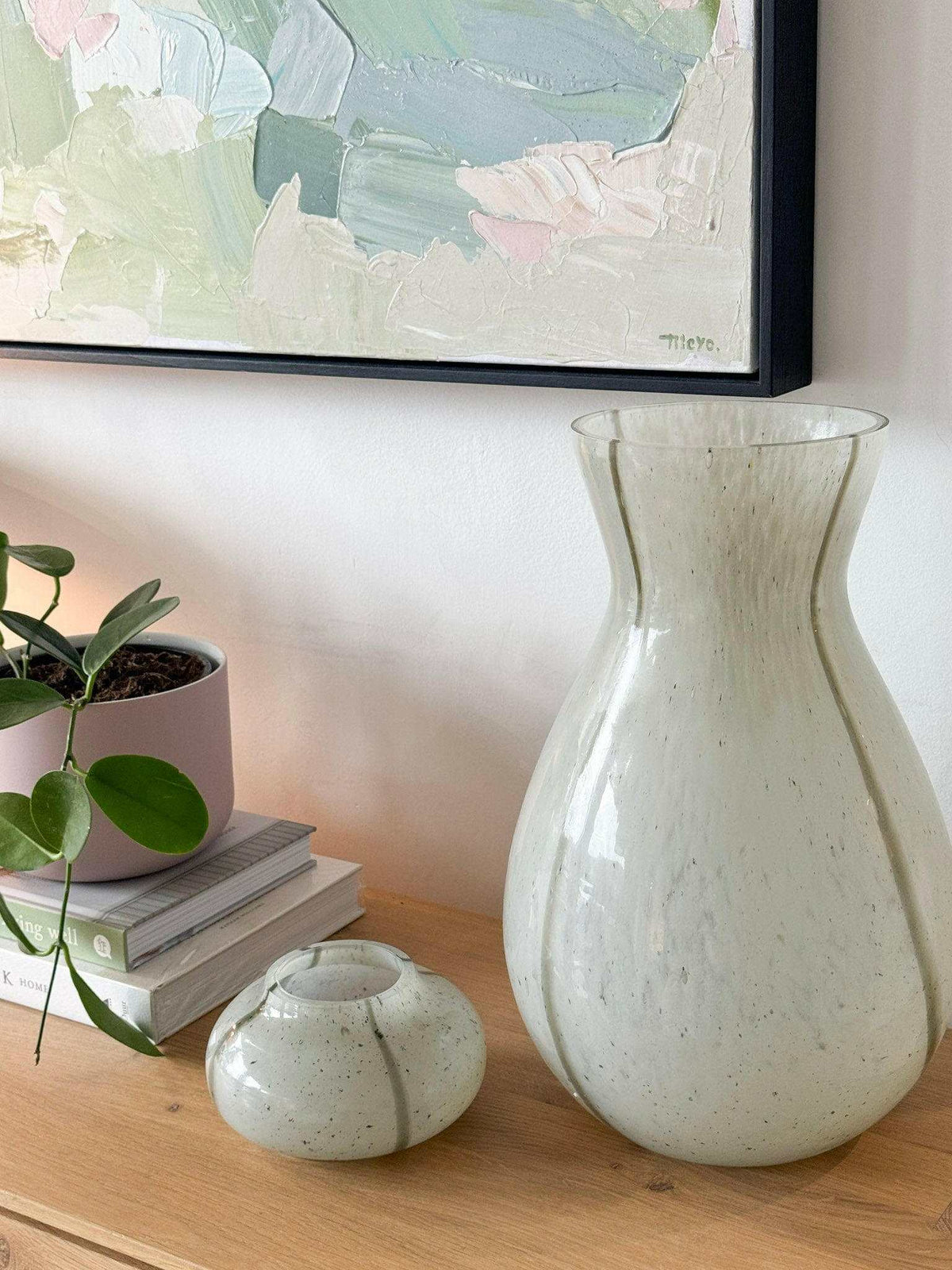 GlobeWest Boden Stripe Vase tall sage green handblown glass decorative indoor vase