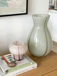 GlobeWest Boden Stripe Vase tall sage handblown glass decorative indoor vase with delicate stripe pattern