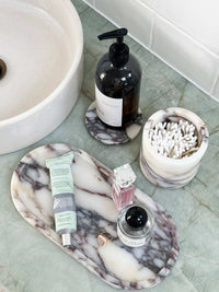 norsu Studio Viola Marble Oval Tray with purple veining and polished finish for elegant styling and organisation