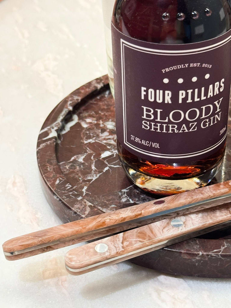 norsu STUDIO Rosso Levanto marble round tray with deep burgundy veining from Duality Collection