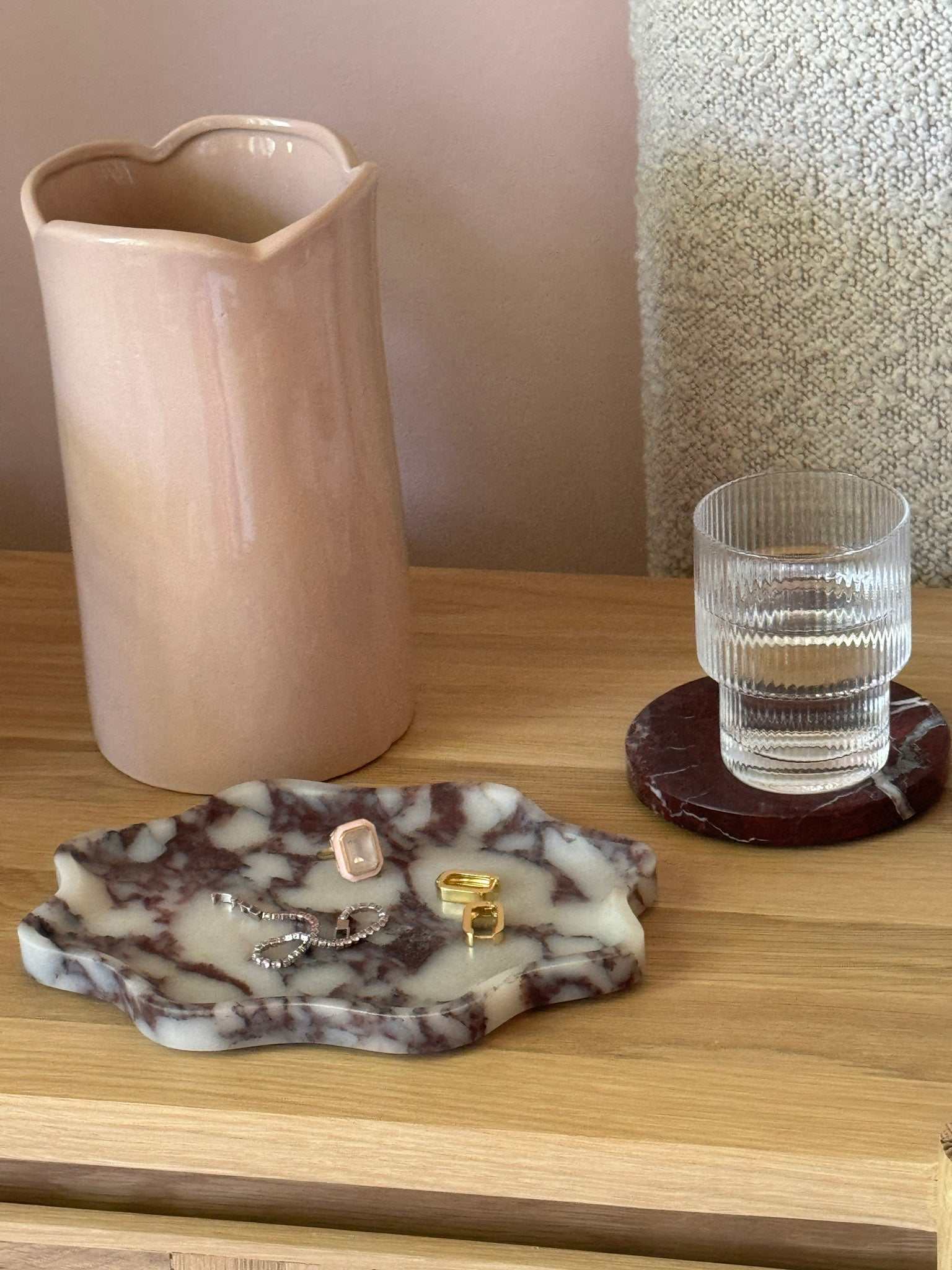 norsu STUDIO Duality Collection Viola marble wavy oval tray with purple veining