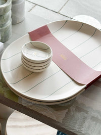 Robert Gordon Coastal Junction cream condiment bowl with green stripe hand-painted stoneware from Coastal Junction collection