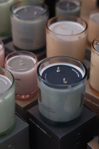 Grace and James Saint Honoré scented candle with saffron, amberwood, fir, 80-hour burn, double wick, 100% soy wax, Parisian luxury